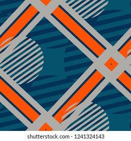 Seamless Pop Art Background. Abstract Color Texture with Lines and Geometric Figures for Wallpaper, Print, Cotton. Trendy Seamless Multicolor Background in Disco Style. Vector Texture.