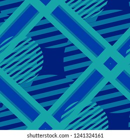 Seamless Pop Art Background. Abstract Color Texture with Lines and Geometric Figures for Dress, Curtain, Tablecloth. Modern Seamless Multicolor Background in Disco Style. Vector Texture.
