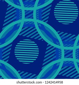 Seamless Pop Art Background. Abstract Colorful Texture with Lines and Geometric Figures for Cotton, Calico, Textile. Trendy Seamless Multicolor Background in Disco Style. Vector Texture.