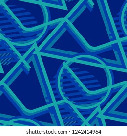 Seamless Pop Art Background. Abstract Color Texture with Lines and Geometric Figures for Print, Cloth, Fabric. Trendy Seamless Multicolor Background in Disco Style. Vector Texture.