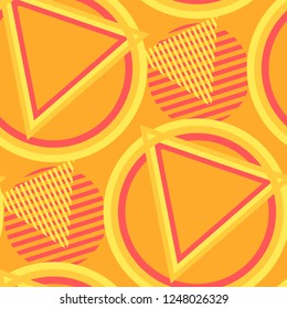 Seamless Pop Art Background. Abstract Color Texture with Lines and Geometric Figures for Calico, Print, Textile. Vintage Seamless Multicolor Background in Disco Style. Vector Texture.