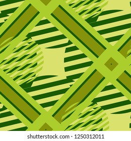 Seamless Pop Art Background. Abstract Color Texture with Lines and Geometric Figures for Wallpaper, Print, Cotton. Trendy Seamless Multicolor Background in Disco Style. Vector Texture.