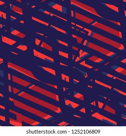 Seamless Pop Art Background. Abstract Colorful Texture with Lines and Geometric Figures for Dress, Curtain, Tablecloth. Retro Seamless Multicolor Background in Disco Style. Vector Texture.