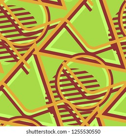 Seamless Pop Art Background. Abstract Color Texture with Lines and Geometric Figures for Print, Cloth, Textile. Modern Seamless Multicolor Background in Disco Style. Vector Texture.