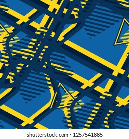 Seamless Pop Art Background. Abstract Color Texture with Lines and Geometric Figures for Linen, Paper, Tablecloth. Retro Seamless Multicolor Background in Disco Style. Vector Texture.