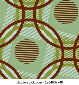 Seamless Pop Art Background. Abstract Colorful Texture with Lines and Geometric Figures for Fabric, Cloth, Textile. Trendy Seamless Multicolor Background in Disco Style. Vector Texture.