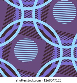 Seamless Pop Art Background. Abstract Color Texture with Lines and Geometric Figures for Print, Cloth, Fabric. Modern Seamless Multicolor Background in Disco Style. Vector Texture.