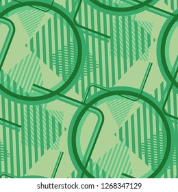 Seamless Pop Art Background. Abstract Color Texture with Lines and Geometric Figures for Wallpaper, Fabric, Print. Retro Seamless Multicolor Background in Disco Style. Vector Texture.