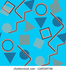 Seamless Pop Art Background. Abstract Colorful Texture with Lines and Geometric Figures for Wallpaper, Print, Cotton. Vintage Seamless Multicolor Background in Disco Style. Vector Texture.