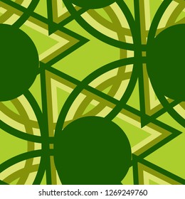 Seamless Pop Art Background. Abstract Color Texture with Lines and Geometric Figures for Wallpaper, Print, Cotton. Modern Seamless Multicolor Background in Disco Style. Vector Texture.