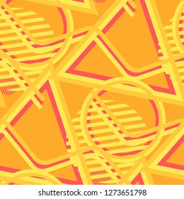 Seamless Pop Art Background. Abstract Color Texture with Lines and Geometric Figures for Print, Cloth, Fabric. Modern Seamless Multicolor Background in Disco Style. Vector Texture.