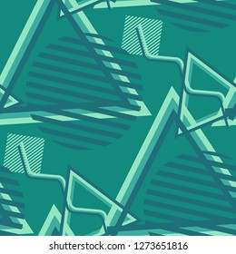Seamless Pop Art Background. Abstract Color Texture with Lines and Geometric Figures for Fabric, Cloth, Textile. Trendy Seamless Multicolor Background in Disco Style. Vector Texture.