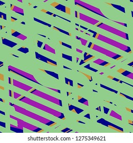 Seamless Pop Art Background. Abstract Colorful Texture with Lines and Geometric Figures for Dress, Curtain, Tablecloth. Trendy Seamless Multicolor Background in Disco Style. Vector Texture.
