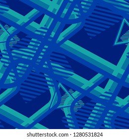 Seamless Pop Art Background. Abstract Color Texture with Lines and Geometric Figures for Wallpaper, Fabric, Print. Retro Seamless Multicolor Background in Disco Style. Vector Texture.