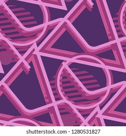 Seamless Pop Art Background. Abstract Colorful Texture with Lines and Geometric Figures for Wallpaper, Cotton, Textile. Vintage Seamless Multicolor Background in Disco Style. Vector Texture.