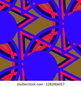 Seamless Pop Art Background. Abstract Color Texture with Lines and Geometric Figures for Wallpaper, Cotton, Textile. Retro Seamless Multicolor Background in Disco Style. Vector Texture.