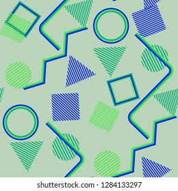 Seamless Pop Art Background. Abstract Color Texture with Lines and Geometric Figures for Wallpaper, Print, Textile. Trendy Seamless Multicolor Background in Disco Style. Vector Texture.