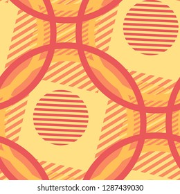 Seamless Pop Art Background. Abstract Color Texture with Lines and Geometric Figures for Wallpaper, Print, Cotton. Trendy Seamless Multicolor Background in Disco Style. Vector Texture.