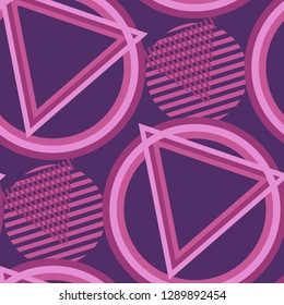 Seamless Pop Art Background. Abstract Colorful Texture with Lines and Geometric Figures for Dress, Paper, Tablecloth. Retro Seamless Multicolor Background in Disco Style. Vector Texture.