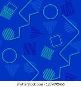 Seamless Pop Art Background. Abstract Color Texture with Lines and Geometric Figures for Calico, Print, Textile. Retro Seamless Multicolor Background in Disco Style. Vector Texture.