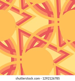 Seamless Pop Art Background. Abstract Color Texture with Lines and Geometric Figures for Print, Fabric, Textile. Modern Seamless Multicolor Background in Disco Style. Vector Texture.