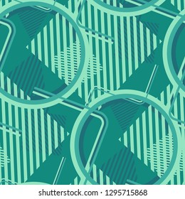 Seamless Pop Art Background. Abstract Color Texture with Lines and Geometric Figures for Chintz, Linen, Wallpaper. Trendy Seamless Multicolor Background in Disco Style. Vector Texture.