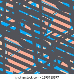Seamless Pop Art Background. Abstract Colorful Texture with Lines and Geometric Figures for Wallpaper, Fabric, Textile. Modern Seamless Multicolor Background in Disco Style. Vector Texture.