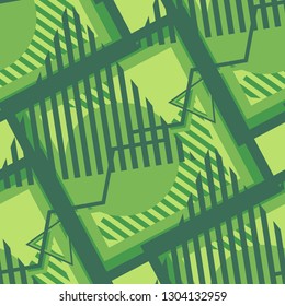 Seamless Pop Art Background. Abstract Color Texture with Lines and Geometric Figures for Wallpaper, Fabric, Textile. Retro Seamless Multicolor Background in Disco Style. Vector Texture.