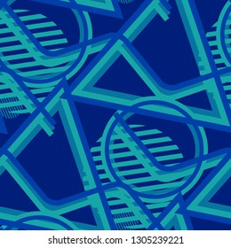 Seamless Pop Art Background. Abstract Colorful Texture with Lines and Geometric Figures for Wallpaper, Fabric, Print. Retro Seamless Multicolor Background in Disco Style. Vector Texture.