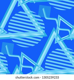 Seamless Pop Art Background. Abstract Colorful Texture with Lines and Geometric Figures for Print, Fabric, Cloth. Retro Seamless Multicolor Background in Disco Style. Vector Texture.