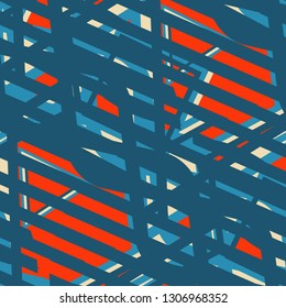 Seamless Pop Art Background. Abstract Color Texture with Lines and Geometric Figures for Wallpaper, Print, Cotton. Retro Seamless Multicolor Background in Disco Style. Vector Texture.