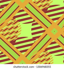 Seamless Pop Art Background. Abstract Color Texture with Lines and Geometric Figures for Fabric, Cloth, Textile. Trendy Seamless Multicolor Background in Disco Style. Vector Texture.