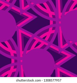 Seamless Pop Art Background. Abstract Color Texture with Lines and Geometric Figures for Wallpaper, Print, Cotton. Modern Seamless Multicolor Background in Disco Style. Vector Texture.