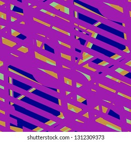 Seamless Pop Art Background. Abstract Colorful Texture with Lines and Geometric Figures for Wallpaper, Fabric, Textile. Trendy Seamless Multicolor Background in Disco Style. Vector Texture.