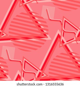 Seamless Pop Art Background. Abstract Colorful Texture with Lines and Geometric Figures for Chintz, Linen, Wallpaper. Vintage Seamless Multicolor Background in Disco Style. Vector Texture.