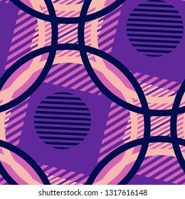 Seamless Pop Art Background. Abstract Color Texture with Lines and Geometric Figures for Wallpaper, Cotton, Textile. Trendy Seamless Multicolor Background in Disco Style. Vector Texture.