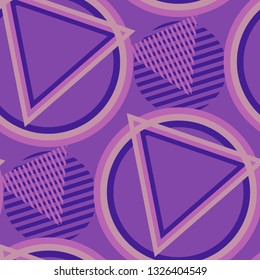 Seamless Pop Art Background. Abstract Color Texture with Lines and Geometric Figures for Wallpaper, Cotton, Textile. Trendy Seamless Multicolor Background in Disco Style. Vector Texture.