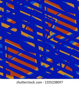 Seamless Pop Art Background. Abstract Color Texture with Lines and Geometric Figures for Chintz, Linen, Paper. Trendy Seamless Multicolor Background in Disco Style. Vector Texture.