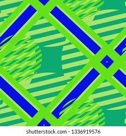 Seamless Pop Art Background. Abstract Colorful Texture with Lines and Geometric Figures for Dress, Curtain, Tablecloth. Modern Seamless Multicolor Background in Disco Style. Vector Texture.