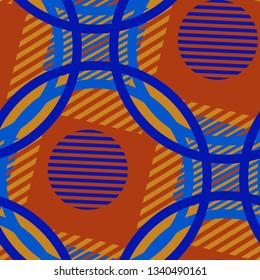 Seamless Pop Art Background. Abstract Colorful Texture with Lines and Geometric Figures for Linen, Paper, Tablecloth. Modern Seamless Multicolor Background in Disco Style. Vector Texture.