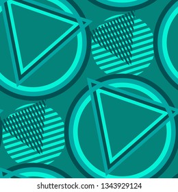 Seamless Pop Art Background. Abstract Colorful Texture with Lines and Geometric Figures for Chintz, Linen, Paper. Vintage Seamless Multicolor Background in Disco Style. Vector Texture.