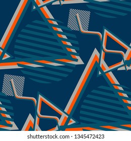 Seamless Pop Art Background. Abstract Color Texture with Lines and Geometric Figures for Linen, Paper, Tablecloth. Trendy Seamless Multicolor Background in Disco Style. Vector Texture.