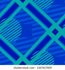 Seamless Pop Art Background. Abstract Colorful Texture with Lines and Geometric Figures for Chintz, Linen, Paper. Trendy Seamless Multicolor Background in Disco Style. Vector Texture.