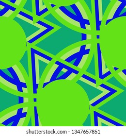 Seamless Pop Art Background. Abstract Color Texture with Lines and Geometric Figures for Wallpaper, Print, Cotton. Vintage Seamless Multicolor Background in Disco Style. Vector Texture.