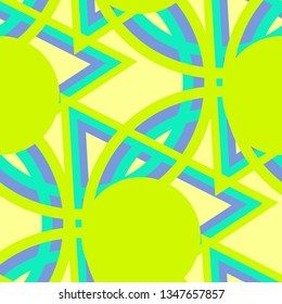 Seamless Pop Art Background. Abstract Colorful Texture with Lines and Geometric Figures for Cotton, Calico, Textile. Modern Seamless Multicolor Background in Disco Style. Vector Texture.