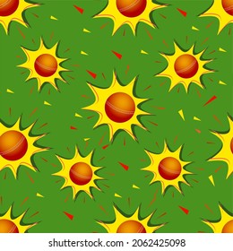Seamless Pop Art Cricket Ball Pattern Background.