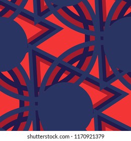 Seamless Pop Art Pattern. Abstract Color Texture with Lines and Geometric Figures for Print, Fabric, Textile.  Trendy Seamless Multicolor Background in Disco Style. Vector Texture.