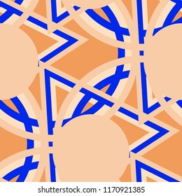 Seamless Pop Art Pattern. Abstract Color Texture with Lines and Geometric Figures for Wallpaper, Print, Textile. Retro Seamless Multicolor Background in Disco Style. Vector Texture.