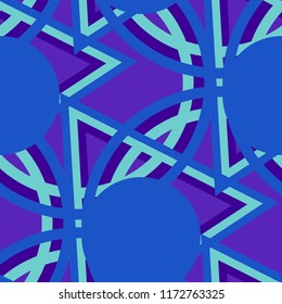 Seamless Pop Art Pattern. Abstract Colorful Texture with Lines and Geometric Figures for Chintz, Linen, Paper. Trendy Seamless Multicolor Background in Disco Style. Vector Texture.