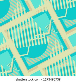 Seamless Pop Art Pattern. Abstract Colorful Texture with Lines and Geometric Figures for Print, Cloth, Textile. Vintage Seamless Multicolor Background in Disco Style. Vector Texture.